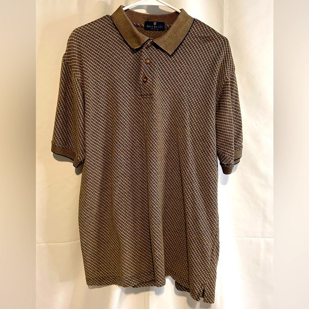 Bill Blass Premium Large Cotton Polo Shirt Navy Blue Green/Beige